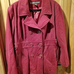 Kenneth Cole Reaction Red Wool Blend Pea Coat Jacket